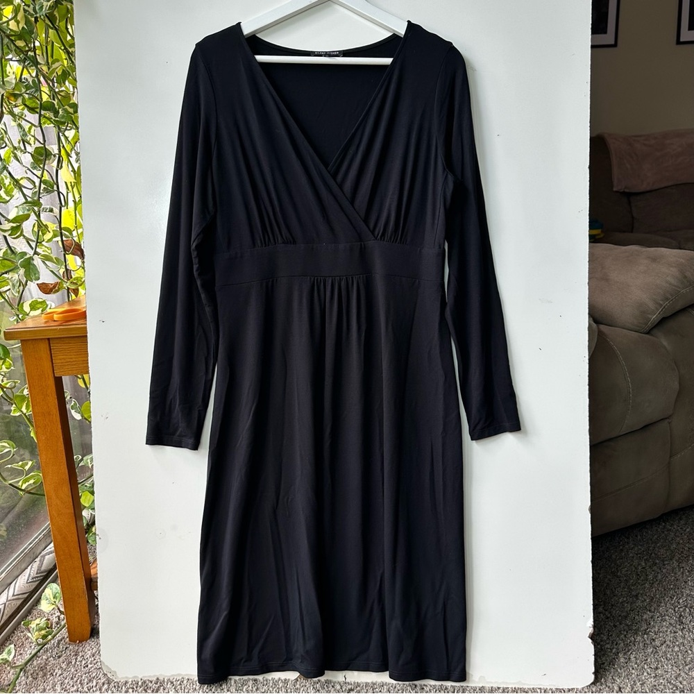 Eileen Fisher Black V Neck Long Sleeve Dress Small